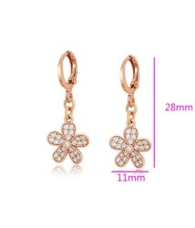 Aretes Flor Colgante Cristales Oro Rosa 14K Laminado