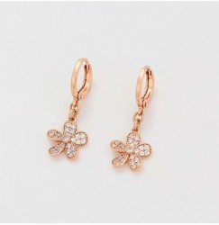 Aretes Flor Colgante Cristales Oro Rosa 14K Laminado