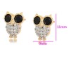 Aretes Broquel Buho Onix y Cristales Niña Adulto Oro Laminado Dorado