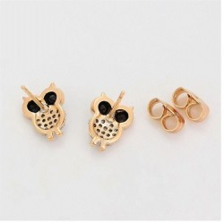 Aretes Broquel Buho Onix y Cristales Niña Adulto Oro Laminado Dorado