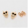 Aretes Broquel Buho Onix y Cristales Niña Adulto Oro Laminado Dorado