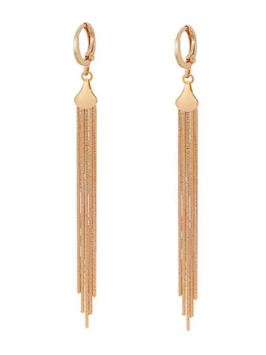 Aretes Largos Fiesta Dama Cadenas Colgantes Oro 18K Laminado Dorado