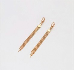 Aretes Largos Fiesta Dama Cadenas Colgantes Oro 18K Laminado Dorado