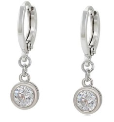 Aretes Cristal Colgante Para Dama Oro 14K Laminado Blanco