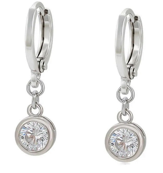 Aretes Cristal Colgante Para Dama Oro 14K Laminado Blanco