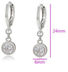 Aretes Cristal Colgante Para Dama Oro 14K Laminado Blanco