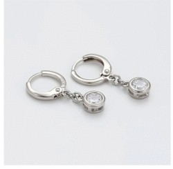 Aretes Cristal Colgante Para Dama Oro 14K Laminado Blanco