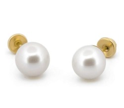 Broquel Perla Natural Cultivada 0.6 cm Oro Sólido 14k