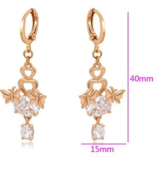 Aretes Mariposa Corazón Cristales Colgantes Oro 18K Laminado Dorado