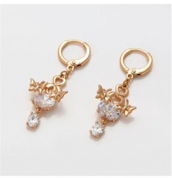 Aretes Mariposa Corazón Cristales Colgantes Oro 18K Laminado Dorado