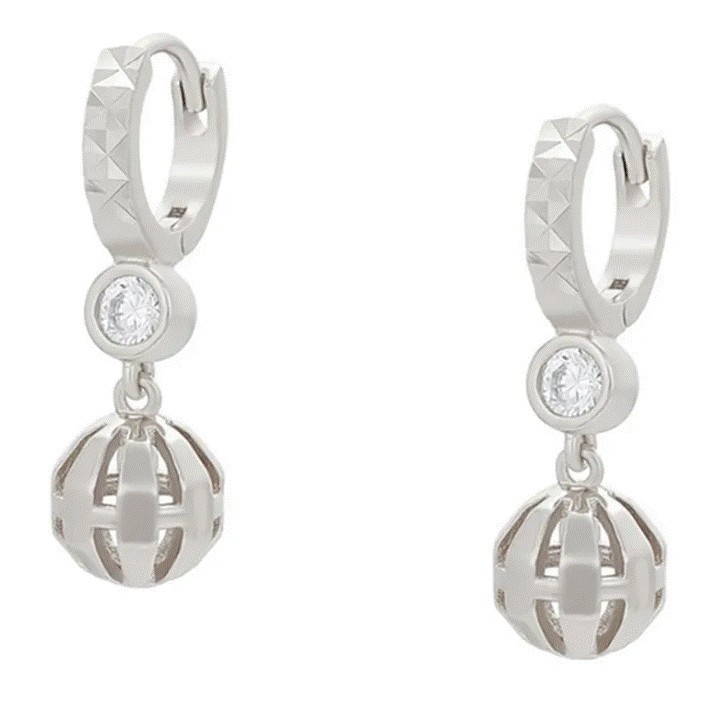 Aretes Bolita Colgante Con Cristal Austriaco Oro 14K Laminado Blanco