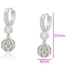 Aretes Bolita Colgante Con Cristal Austriaco Oro 14K Laminado Blanco