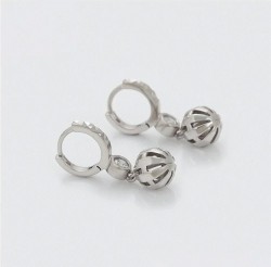 Aretes Bolita Colgante Con Cristal Austriaco Oro 14K Laminado Blanco