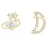 Aretes Asimétricos Saturno y Luna Cristales Oro 14K Laminado Dorado