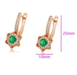 Aretes Flor Con Esmeralda y Cristales Oro 18K Laminado Dorado