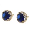 Aretes Broquel Zafiro Halo Cristales Dama Oro 14K Laminado Dorado