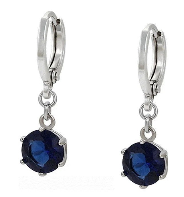 Clasicos Aretes Dama Colgantes Zafiro Oro 14K Laminado Azul