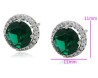 Aretes Broquel Esmeralda Halo Cristales Dama Oro 14K Laminado Blanco