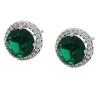 Aretes Broquel Esmeralda Halo Cristales Dama Oro 14K Laminado Blanco
