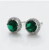 Aretes Broquel Esmeralda Halo Cristales Dama Oro 14K Laminado Blanco