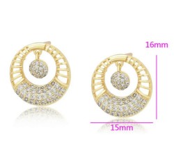 Aretes Dama Redondos Pendulo Cristales Oro 14K Laminado Dorado