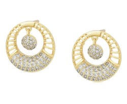 Aretes Dama Redondos Pendulo Cristales Oro 14K Laminado Dorado