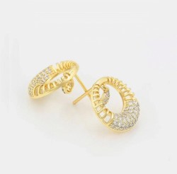 Aretes Dama Redondos Pendulo Cristales Oro 14K Laminado Dorado