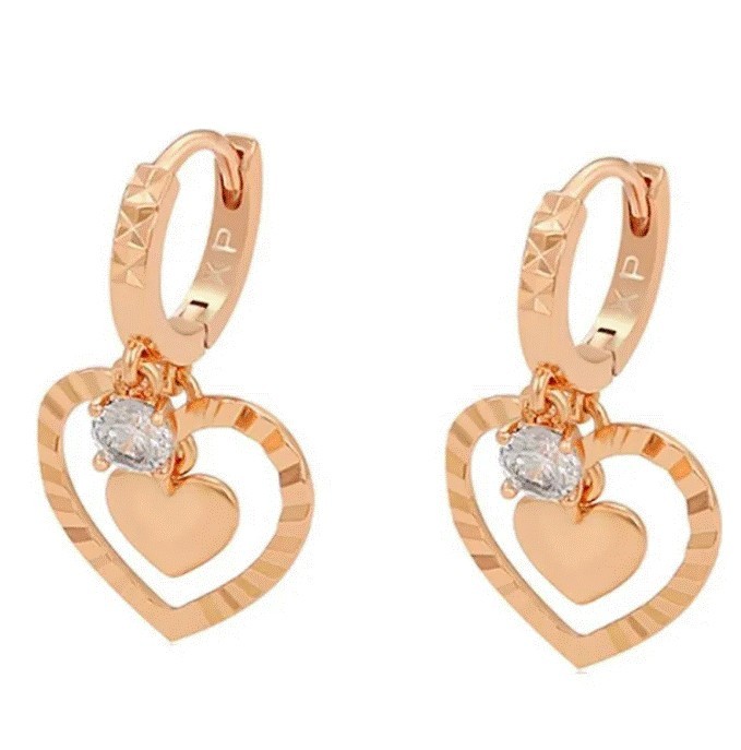 Arracada Huggies Corazón con Cristal Oro 18K Laminado Dorado