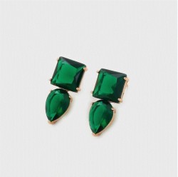 Modernos Aretes Para Dama Con Esmeralda Oro 18K Laminado Dorado