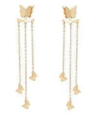 Aretes Largos Cascada Mariposas Colgantes Oro 14K Laminado Dorado