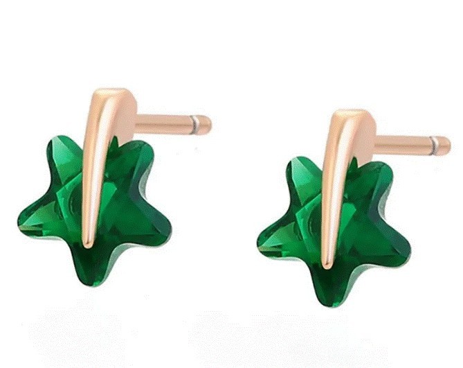 Aretes Broquel Estrella Esmeralda Adulto Niña Oro Laminado Dorado