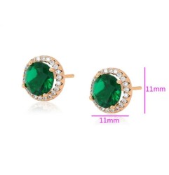 Aretes Broquel Esmeralda Halo Cristales Dama Oro 14K Laminado Dorado