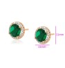 Aretes Broquel Esmeralda Halo Cristales Dama Oro 14K Laminado Dorado