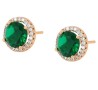 Aretes Broquel Esmeralda Halo Cristales Dama Oro 14K Laminado Dorado