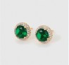 Aretes Broquel Esmeralda Halo Cristales Dama Oro 14K Laminado Dorado