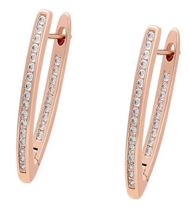 Arracadas en "V" Para Dama Cristales Diamante Oro 14K Laminado Rosa