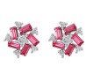 Aretes Broquel Flor Dama Cristales y Rubí Oro Blanco 14K Laminado Rojo