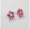 Aretes Broquel Flor Dama Cristales y Rubí Oro Blanco 14K Laminado Rojo