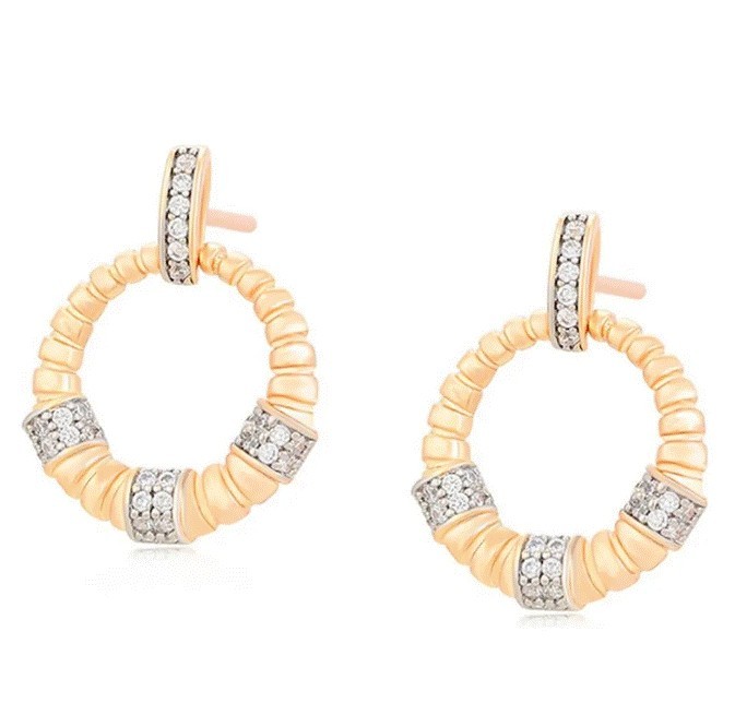 Aretes Dama Aro Colgante Con Cristales Oro 14K Laminado Dorado