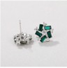 Aretes Flor Dama Cristales Y Esmeraldas Oro Blanco 14k Laminado Verde