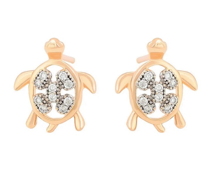 Aretes Broquel Tortuga Cristales Austriacos Oro 14K Laminado Dorado