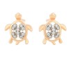 Aretes Broquel Tortuga Cristales Austriacos Oro 14K Laminado Dorado