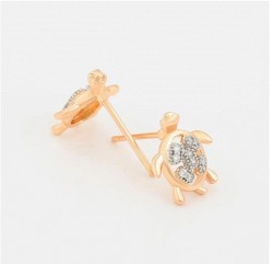 Aretes Broquel Tortuga Cristales Austriacos Oro 14K Laminado Dorado