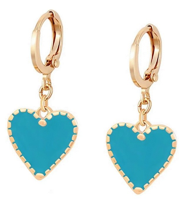 Aretes Arracadas Corazón Colgante Oro 14K Laminado Azul