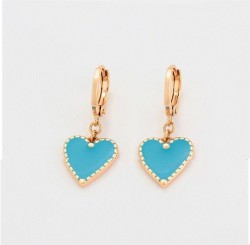 Aretes Arracadas Corazón Colgante Oro 14K Laminado Azul