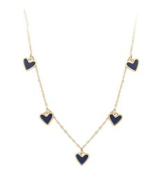 Collar Corazones Negros De Moda Juvenil Oro 14K Laminado Dorado