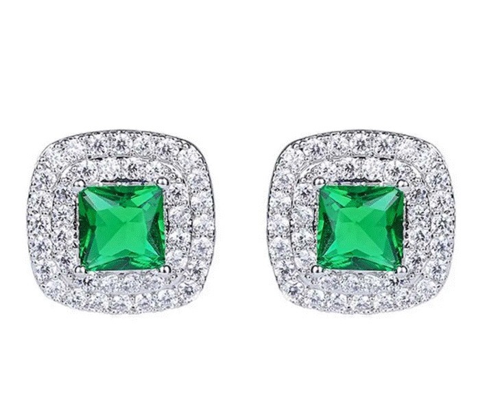 Aretes Para Dama Con Esmeralda y Cristales Oro 14k Laminado