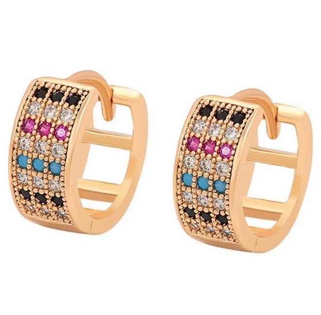 Arracadas Anchas Cristales, Onix y Turquesa Oro 18K Laminado Dorado