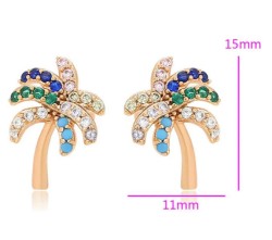 Aretes Palma Esmeralda, Zafiro y Turquesa Oro 18K Laminado Dorado