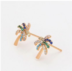 Aretes Palma Esmeralda, Zafiro y Turquesa Oro 18K Laminado Dorado